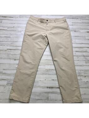 Banana Republic Khaki Performance Flat Front Pants 38x30 Polyester Golf Casual